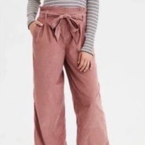 American Eagle Pink Corduroy Pull on Paper bag Wide Leg Pants Medium